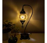Lightza Handmade Turkish Moroccan Mosaic Desk Lamp LED Bulb | Swan Neck Unique Globe Lampshade Table Light | UK Tested Safe Energy Efficient (Golden Flower)