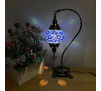 Lightza Handmade Turkish Moroccan Mosaic Desk Lamp LED Bulb | Swan Neck Unique Globe Lampshade Table Light | UK Tested Safe Energy Efficient (Blue-1)