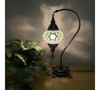 Lightza Handmade Turkish Moroccan Mosaic Desk Lamp LED Bulb | Swan Neck Unique Globe Lampshade Table Light | UK Tested Safe Energy Efficient (Pure White)