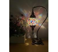 Lightza Handmade Turkish Moroccan Mosaic Desk Lamp LED Bulb | Swan Neck Unique Globe Lampshade Table Light | UK Tested Safe Energy Efficient (White & Multi Color Big Star)