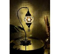 Lightza Handmade Turkish Moroccan Mosaic Desk Lamp LED Bulb | Swan Neck Unique Globe Lampshade Table Light | UK Tested Safe Energy Efficient (Chocolate Brown Star)