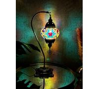 Lightza Handmade Turkish Moroccan Mosaic Desk Lamp LED Bulb | Swan Neck Unique Globe Lampshade Table Light | UK Tested Safe Energy Efficient (Multi Color Blue Star)