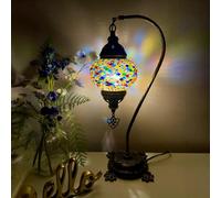 Lightza Handmade Turkish Moroccan Mosaic Desk Lamp LED Bulb | Swan Neck Unique Globe Lampshade Table Light | UK Tested Safe Energy Efficient (Multi Color Small Globe)