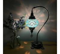 Lightza Handmade Turkish Moroccan Mosaic Desk Lamp LED Bulb | Swan Neck Unique Globe Lampshade Table Light | UK Tested Safe Energy Efficient (Blue Big)