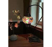 Lightza Handmade Turkish Moroccan Mosaic Desk Lamp LED Bulb | Swan Neck Unique Globe Lampshade Table Light | UK Tested Safe Energy Efficient (Black Multi Color)