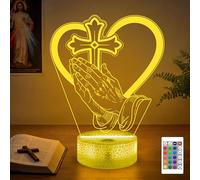 Lightzz 3D Prayer Night Light, Acrylic Religious Lamp with Heart Cross & Praying Hands, 16 Color Changing RGB LED for Christian Gift, Meditation Bedroom Decor with Remote Control for Men Women