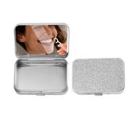 LIGHUFEIC 2Pack Bling Dental Floss Cases, Portable & Refillable Floss Pick Holders with Mirror, Gum Container Metal Tin Box Case for Q-tip,Cotton Swab (Silver)