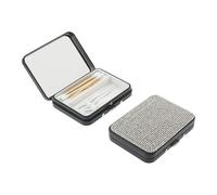 LIGHUFEIC 2PCS 2-in-1 Cotton Swab & Floss Holder Cases with Mirror,Bling Travel-Size Empty Metal Containers with Dustproof Lids for Q-tips, Floss Picks and Small Items(Black)