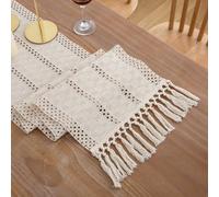 LIGICKY Boho Beige Table Runner,Modern Farmhouse Style, Rustic Moroccan Hand Woven Table Runner with Tassels (12x47 inch)