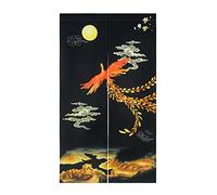 LIGICKY Chinese Style Japanese Noren Doorway Curtain Traditional Golden Phoenix Great Wall Full Moon Printed Asian Window Treatment Hanging Door Tapestry for Sushi Kitchen Home Decoration 85 x 150 cm