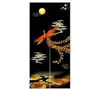 LIGICKY Chinese Style Japanese Noren Doorway Curtain Traditional Golden Phoenix Great Wall Full Moon Printed Asian Window Treatment Hanging Door Tapestry for Sushi Kitchen Home Decoration 85 x 180 cm