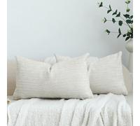 LIGICKY Cream White Lumbar Cushion Covers Pack of 2 Neutral Soft Textured Chenille Throw Pillows Decorative Accent Solid Rectangle Cushion Cases for Couch Sofa Bed Living Room, 12x20 Inch