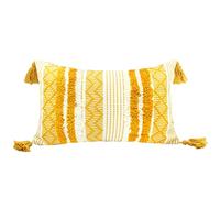 LIGICKY Decorative Boho Lumbar Pillow Covers, Yellow and White, 30 x 50 cm, Neutral Accent Rectangle Throw Pillow Covers, Hand-Woven Tufted Tassel Farmhouse Pillowcase for Couch Sofa Bed Living Room