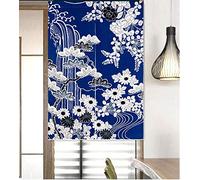 LIGICKY Japanese Noren Doorway Curtain Thick Cotton Linen Long Type Printed Door Tapestries for Home Decoration 85 x 120 cm, Blue (Chrysanthemum)
