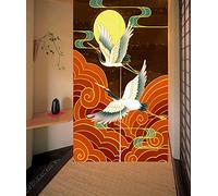 LIGICKY Japanese Style Doorway Curtain Noren Cotton Linen Cranes and Moon Printed Window Treatment Hanging Door Tapestry for Home Decoration 33.5 x 47.2 inch