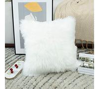 LIGICKY Luxury Series Soft Faux Fur Cushion Cover Decorative Square Plush Pillow Case Throw Pillow Cover for Couch Sofa Bed (White, 16 x 16 Inch)