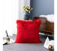 LIGICKY Luxury Series Soft Faux Fur Cushion Cover Decorative Square Plush Pillow Case Throw Pillow Cover for Couch Sofa Bed (Red, 16 x 16 Inch)