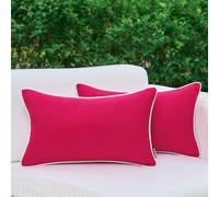 LIGICKY Pack of 2 Hot Pink Outdoor Waterproof Throw Pillow Covers Decorative White Edge Rectangle Pillows Cushion Case Outside Pillowcase for Patio Couch Tent Sunbrella (12x20 inch)