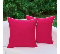 LIGICKY Pack of 2 Hot Pink Outdoor Waterproof Throw Pillow Covers Decorative White Edge Square Pillows Cushion Case Outside Pillowcase for Patio Couch Tent Sunbrella (20x20 inch)