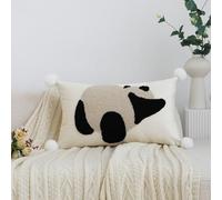 LIGICKY Panda Cushion Cover White Velvet Throw Pillow Cover Neutral Accent Tufted Animal Print Pillowcase Solid Decorative Soft Rectangle Cushion Case for Sofa Bedroom Party Décor, 12 x 20 inch