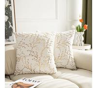 LIGICKY Set of 2 Fluffy White Faux Fur Pillow Covers with Gold Branches Glitter Printed Throw Pillows Decorative Soft Furry Sparkling Square Cushion Cases for Sofa Bedroom Party Décor, 16 x 16 inch
