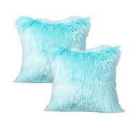 LIGICKY Set of 2 Luxury Series Soft Faux Fur Cushion Cover Decorative Square Plush Pillow Case Throw Pillow Cover for Couch Sofa Bed (Blue, 16 x 16 Inch)
