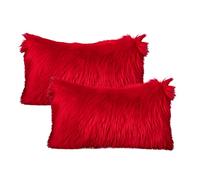 LIGICKY Set of 2 Luxury Series Soft Faux Fur Cushion Cover Decorative Square Plush Pillow Case Throw Pillow Cover for Couch Sofa Bed (Red, 12 x 20 Inch)