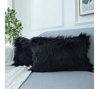LIGICKY Set of 2 Luxury Series Soft Faux Fur Cushion Cover Decorative Square Plush Pillow Case Throw Pillow Cover for Couch Sofa Bed (Black, 12 x 20 Inch)