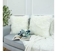 LIGICKY Set of 2 Luxury Series Soft Faux Fur Cushion Cover Decorative Square Plush Pillow Case Throw Pillow Cover for Couch Sofa Bed (White, 16 x 16 Inch)