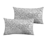 LIGICKY Set of 2 Silvery White Glitzy Sequin Lumbar Pillow Covers Sparkling Decorative Glam Giltter Rectangle Cushion Cover Pillow Cases for Sofa Couch Bedroom Home Party Decor (12 x 20Inches)