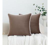 LIGICKY Set of 2 Tan Throw Pillow Covers Modern Minimalist Style Solid Decorative White Rope Edging Soft Square Cushion Cases for Sofa Bedroom Party Décor, 18 x 18 inch