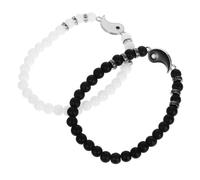 LIGIGWASH 1 Pair Adjustable Beaded Yin Yang Bracelet Set for Couples, Handmade Black and White Woven Friendship Strand Bracelets, Matching Wrist Rope Cord for Relationship