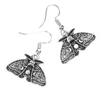 LIGIGWASH 1 Pair Gothic Earrings for Women, Moth Drop Dangle Earrings Sun and Moon Pattern, Antique Silver Gothic Jewelry