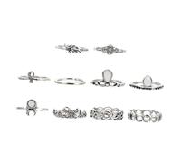 LIGIGWASH 10pcs Retro Alloy Finger Rings for Women Vintage Baroque Palace Style with Floral Elephant Cross Designs Fashionable Stackable Accessories for Parties and Daily Wear