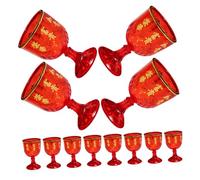 LIGIGWASH 12Pcs Red Chinese Wedding Wine Cups Decorative Small Liquor Goblets for Festive Parties Luck Symbol Stemmed Glasses for Marriage Celebration and Gift