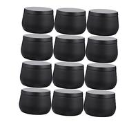 LIGIGWASH 12pcs Round Tinplate Tea Cans with Sealed Lids Vintage Style Sundries Storage Jars for Candy Buttons Beads Jewelry Organizing Boxes Black
