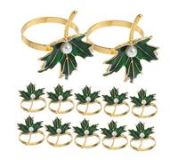 LIGIGWASH 12pcs Shiny Metal Maple Leaf Napkin Rings with Faux Pearl Detail for Thanksgiving Party Table Decor Autumn Fall Leaf Napkin Holders for Festive Dinners Banquets Hotels and Home Use