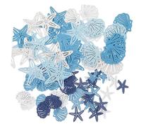 LIGIGWASH 136Pcs Ocean Theme Wooden Sea Star and Shell Ornaments DIY Decorative Wood Cutouts Coastal Hanging Decorations for Home Bathroom Natural Nautical Crafts