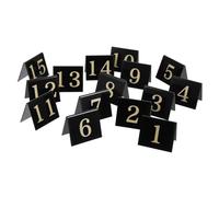 LIGIGWASH 15pcs Acrylic Restaurant Table Number Markers Double-sided V-shape Black Base Gold Digits Evidence Game Number Signs for Detective Party Scene Decorations