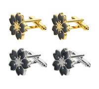 LIGIGWASH 2 Pairs Japanese Style Floral Cufflinks for Men and Women, Minimalist Cherry Blossom Shirt Cuff Links, Metal Business Shirt Studs in Gold and Silver