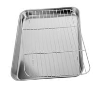 LIGIGWASH 2 Pieces Drain Baking Tray Set Large Heavy Versatile Square Roasting Oven Tray with Rack Bake Rectangular Bread Baking Pan Tins Cooling Professional Cook Silver