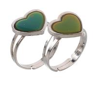 LIGIGWASH 2Pcs Adjustable Color Changing Temperature Ring for Women Teens Mood Sensitive Open Heart Shaped Jewelry Fashionable Bohemian Style Emotion Reflecting Accessory