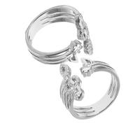 LIGIGWASH 2pcs Adjustable Musical Note Rings with Rhinestones Silver Tone Open Band Music Symbol Jewelry for Women Music Party Accessories