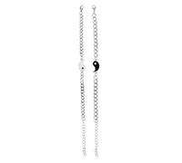 LIGIGWASH 2pcs Adjustable Stainless Steel Couple Bracelets with Love Heart Link Chain Matching Bangles for Boyfriend Girlfriend Friendship and Valentines Wrist Jewelry