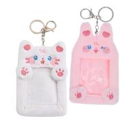 LIGIGWASH 2pcs Cute Plush Animal Card Keychain Holders for Women Soft Fuzzy Id Badge Organizers with Secure Metal Rings Lightweight Cartoon Photo Case Keyrings for School Credit Cards
