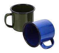 LIGIGWASH 2pcs Enamel Mugs with Wide Handles and Smooth Rims Thick Vintage Tea Cups for Home Office Restaurant Use Retro Drinking Cups Blue and Green