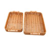 LIGIGWASH 2pcs Handmade Hand-woven Rattan Basket with Dual Handles Japanese-inspired Rectangular Wicker Storage Trays for Bread Fruit Snacks Decorative Organizer for Kitchen and Living
