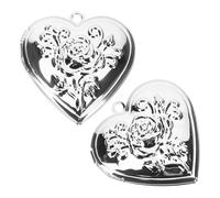 LIGIGWASH 2pcs Heart-Shaped Silver Plated Photo Locket Pendant Necklace Chrysanthemum Design, Double-Sided Photo Frame Holder for Granddaughter and