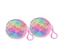 LIGIGWASH 2pcs Ladies Small Zipper Clutch Wallets with Sequin Sparkle Round Compact Coin Purses for Women Large Capacity Cloth Handbag for Cards and Change Pastel Pink