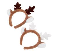 LIGIGWASH 2pcs Plush Deer Antlers Headband for Women and Cute Reindeer Ears Hairband for Christmas Halloween Valentine S Day Elastic Band Holiday Costume Accessory